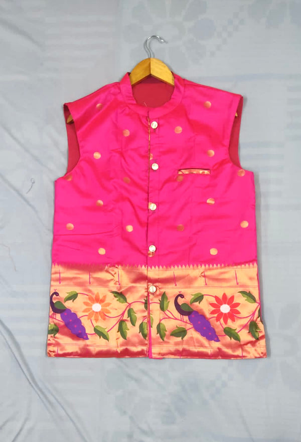 Men’s premium paithani jacket with peacock border - pink