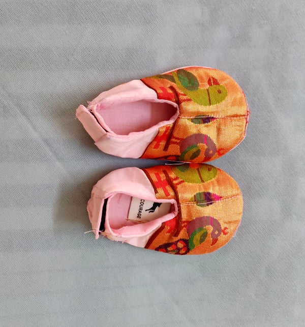 Baby Paithani Fabric Shoes color baby pink