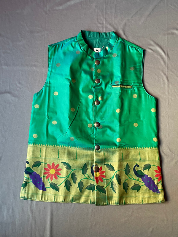 Men’s premium paithani jacket with peacock border - dual green