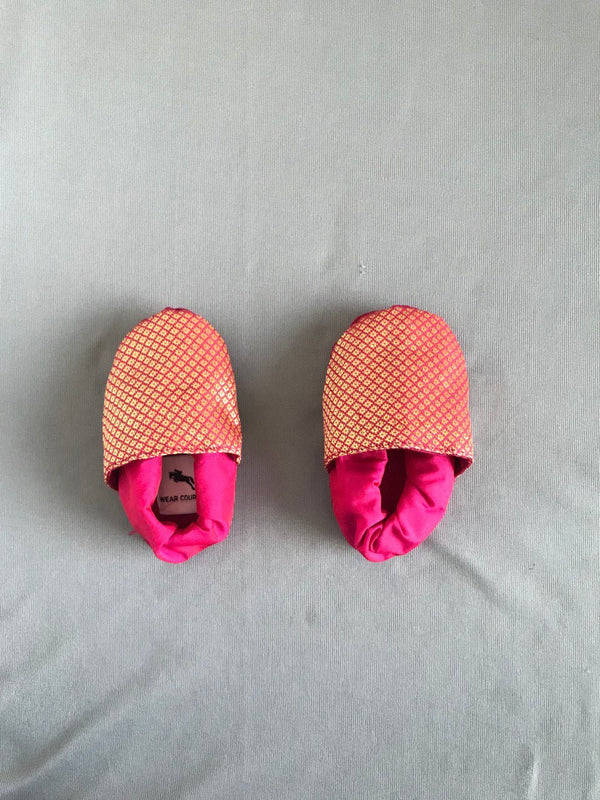 Baby Paithani Fabric Shoes color Pink - WEAR COURAGE