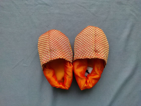 Baby Paithani Fabric Shoes color yellow with border - WEAR COURAGE