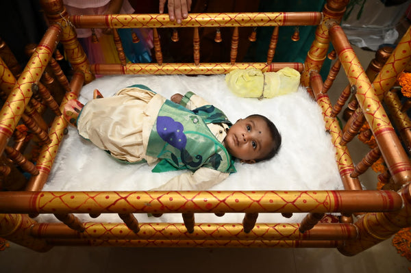 Baby boy set- Rich cotton silk dhoti kurta with premium paithani jacket set with topra- cream and green