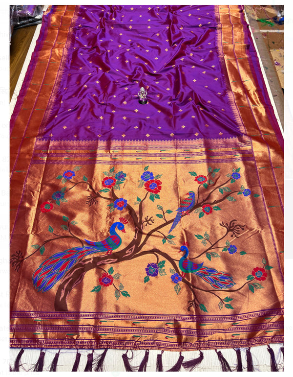 Premium double munia paithani saree  - color purple with golden border
