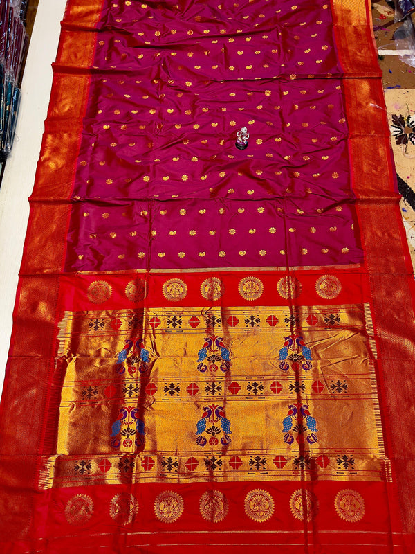 Premium Pure katan silk maharani paithani saree -color maroon with golden border