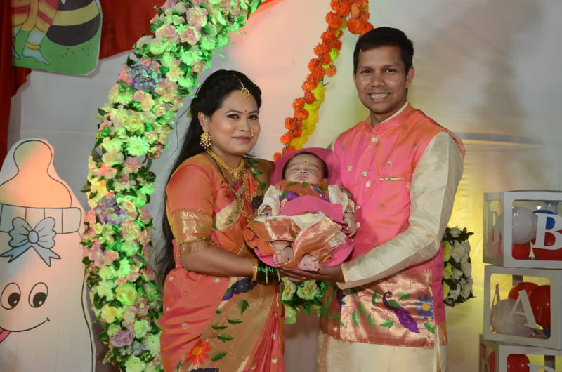 Premium paithani family outfits - color light peach