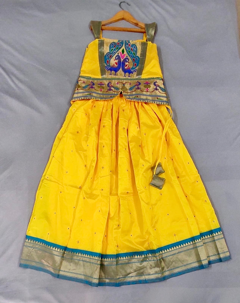 Girls premium yellow paithani Skirt with Golden Blouse