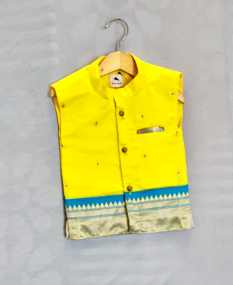 Boy's premium Paithani jacket - color Lemon yellow