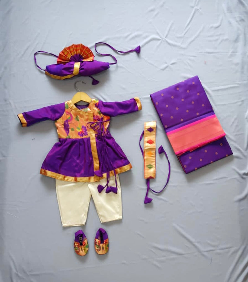 Premium paithani family outfits - color purple