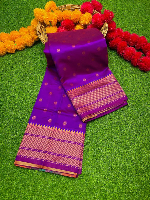 Premium kalanjali soft silk paithani saree -color purple with golden border