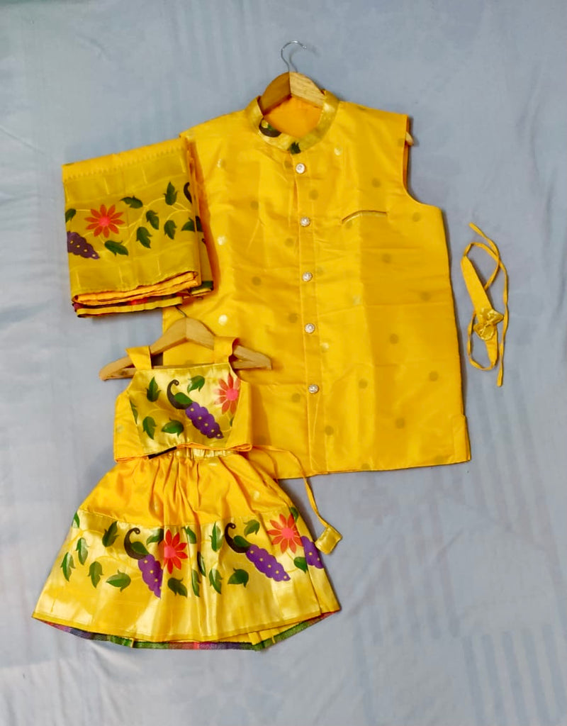 Premium paithani family outfits - color yellow