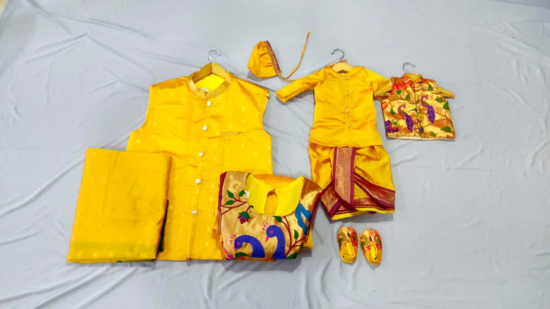 Premium paithani family outfits - color yellow