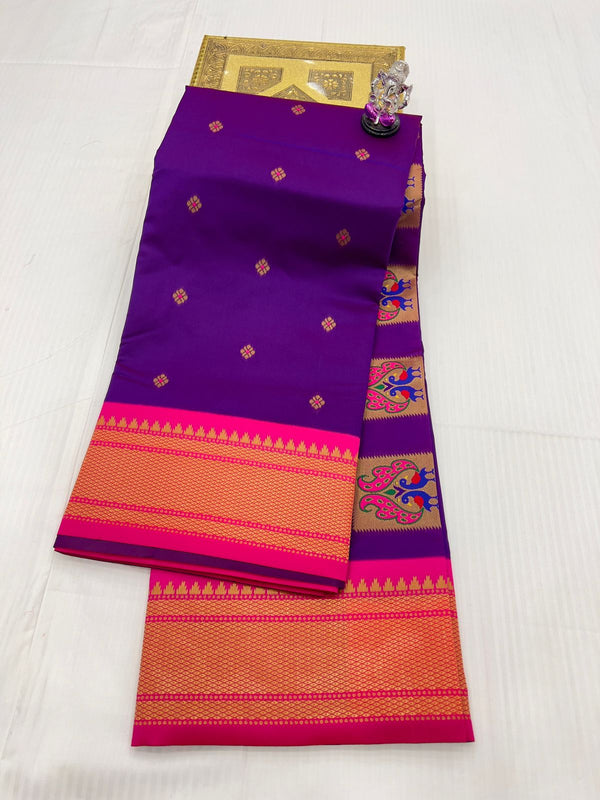 Premium Peacock pallu paithani saree -purple with pink border