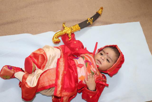 Baby boy set- premium red angarkha paithani dhoti kurta pant with kamarpatta set with pheta and booties