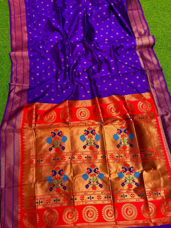 Premium kalanjali soft silk paithani saree -color blue with golden border