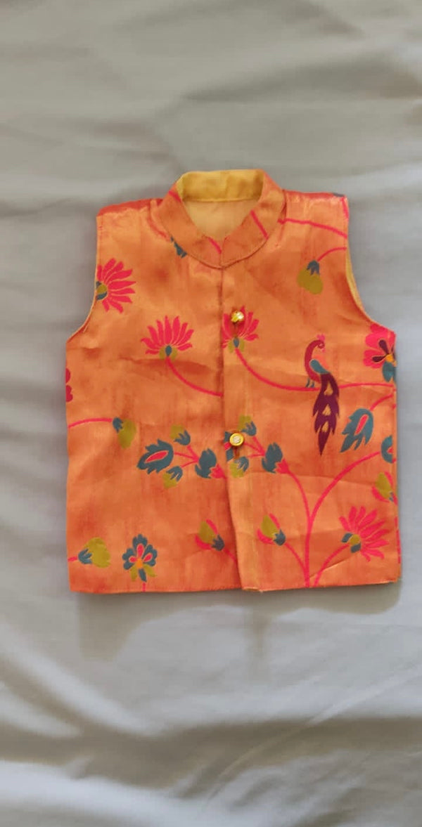 Boy's premium Paithani jacket- All over design -Red