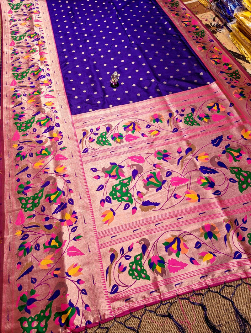 Premium brocade paithani saree with big peacock border- color purple