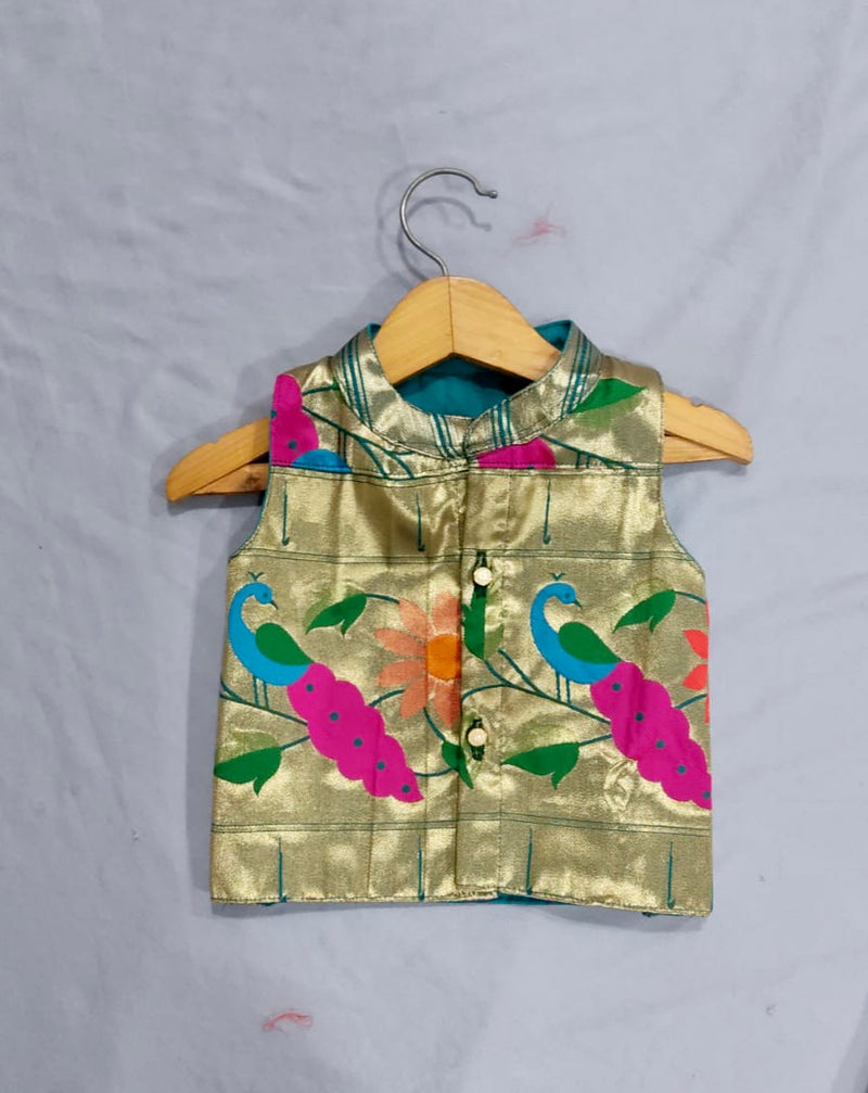 Premium paithani family outfits - color peacock green