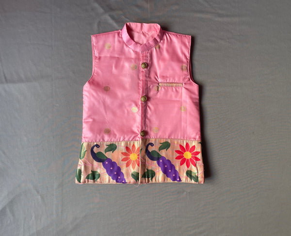 Boy's premium Paithani jacket- color baby pink