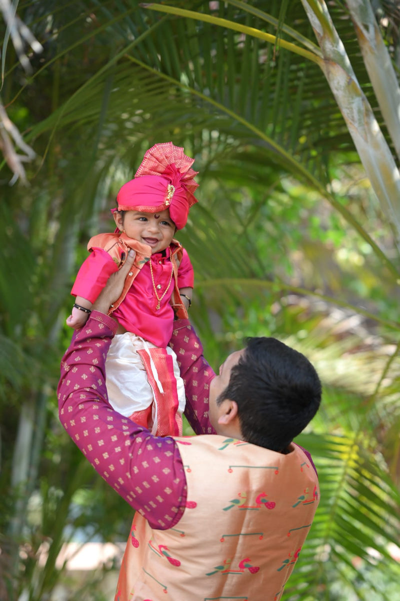 Premium paithani family outfits - color pink