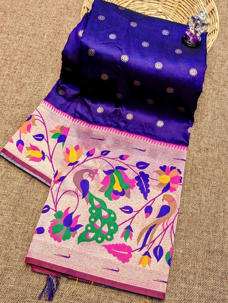 Premium brocade paithani saree with big peacock border- color purple