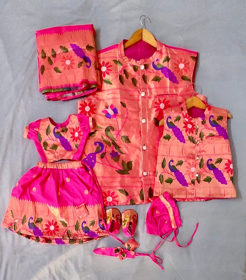 Premium paithani family outfits - color Pink