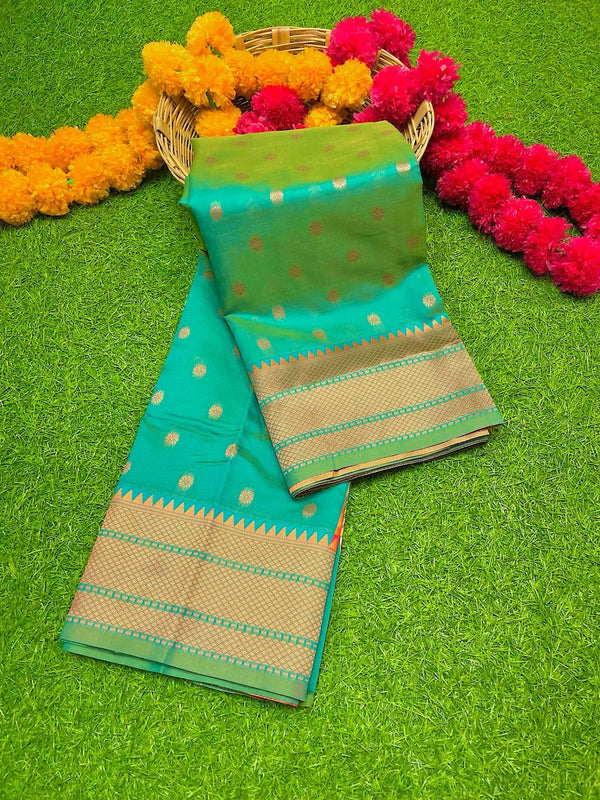 Premium kalanjali soft silk paithani saree -color sea green with golden bor
