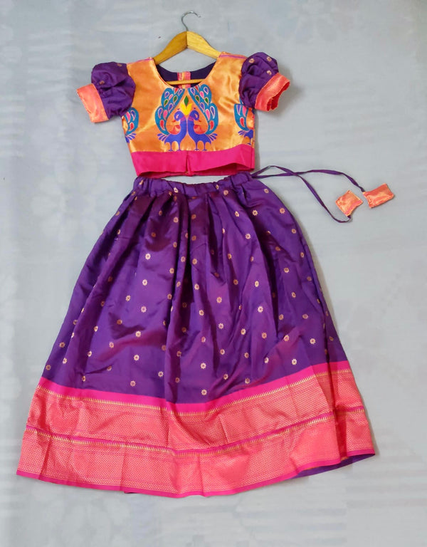 Girls premium purpal paithani Skirt with Golden Blouse