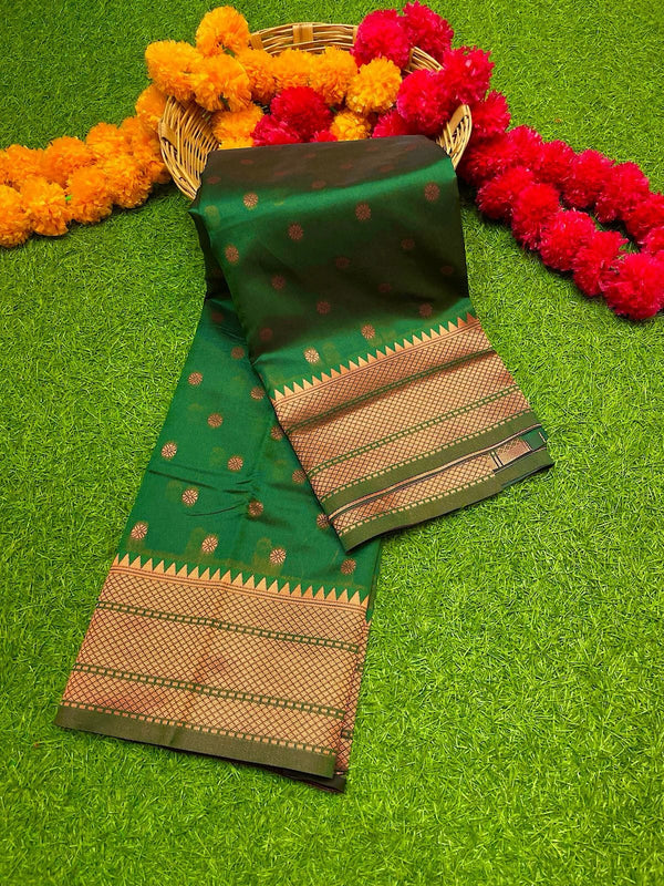 Premium kalanjali soft silk paithani saree -color green with golden bordern