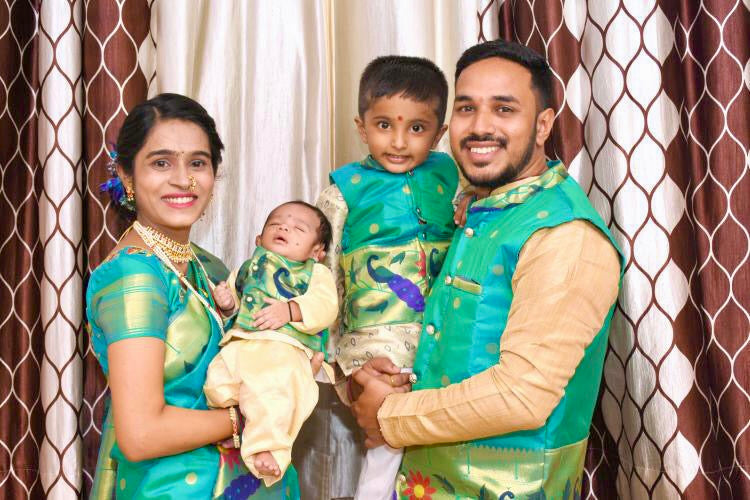 Couple twinning Men’s premium paithani jacket and peacock border premium paithani  saree - Mint Green