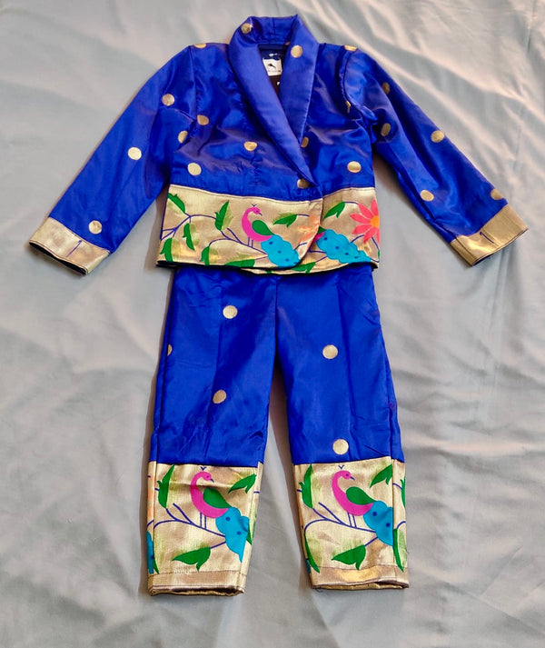 Girls premium blue paithani co-ordse set with sleeves and peplum