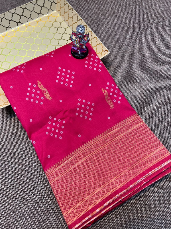 Premium bandhani soft silk paithani saree -color rani pink with golden border