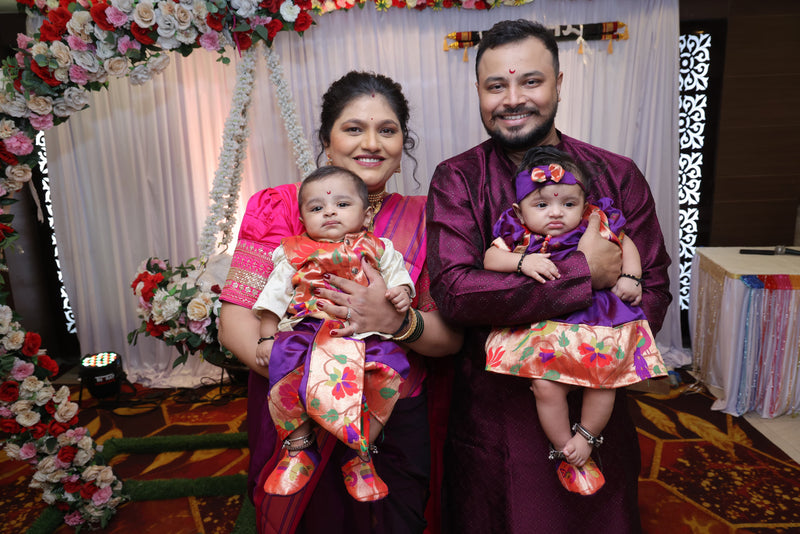 Baby boy set- premium paithani dhoti with cream kurta jacket with pheta and booties