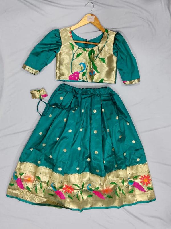 Premium paithani family outfits - color peacock green