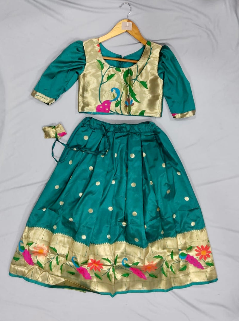Premium paithani family outfits - color peacock green