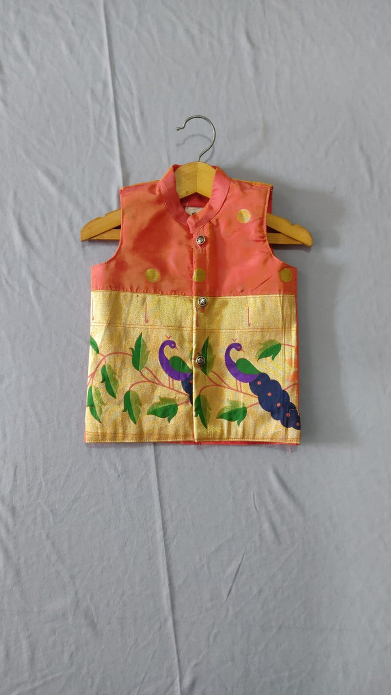 Boy's premium Paithani jacket- color peach