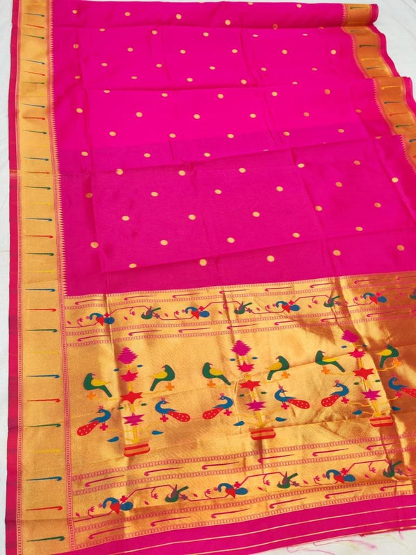 paithani saree with munia border - color pink with golden border m