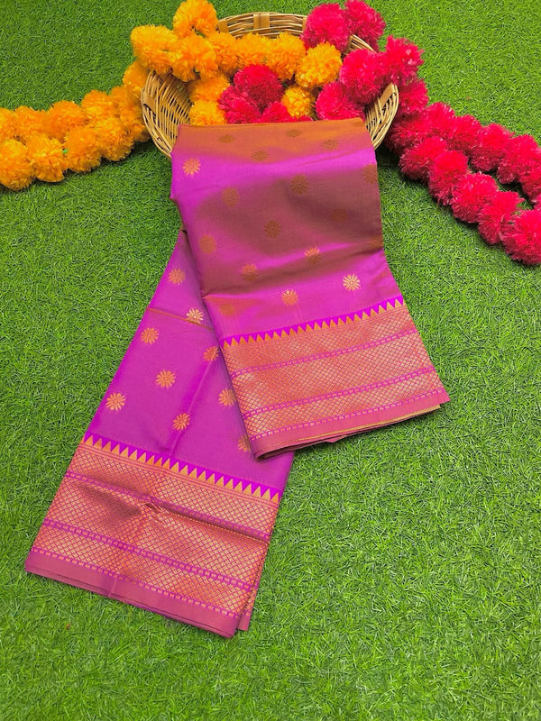 Premium kalanjali soft silk paithani saree -color pink with golden border