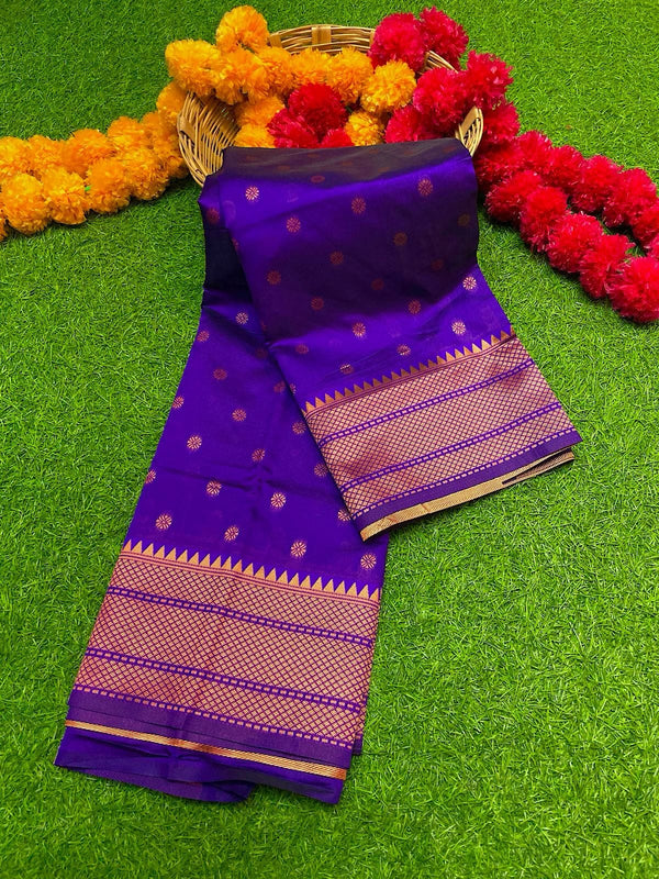Premium kalanjali soft silk paithani saree -color blue with golden border