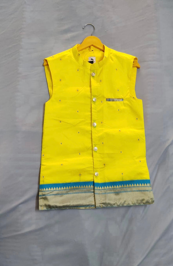 Men’s premium paithani jacket with peacock border -lemon yellow