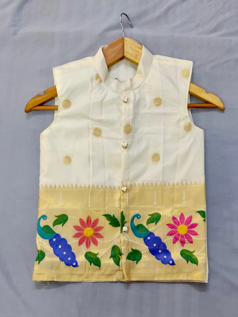 Boy's premium Paithani jacket- color cream