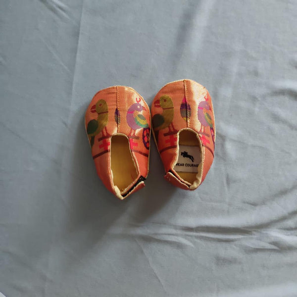 Baby premium Paithani Fabric Shoes color golden