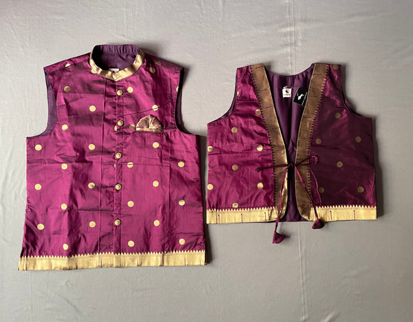 Premium paithani brother sister jacket twinning - Wine