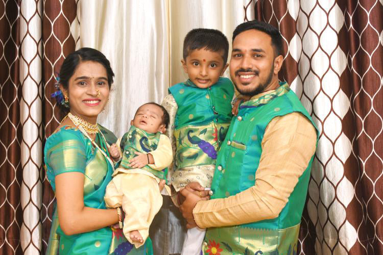 Premium paithani family outfits - color sea green