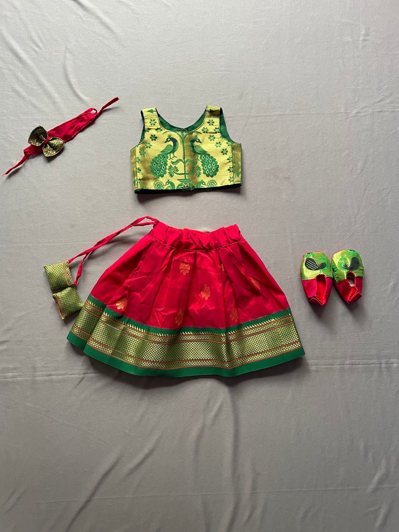 Baby set- premium red with green paithani parkar polka