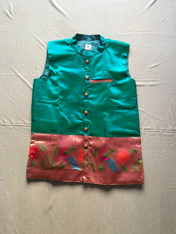 Men’s premium paithani jacket with peacock border - sea green