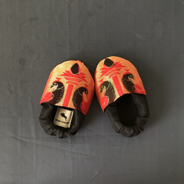 Baby Paithani Fabric Shoes color black - WEAR COURAGE