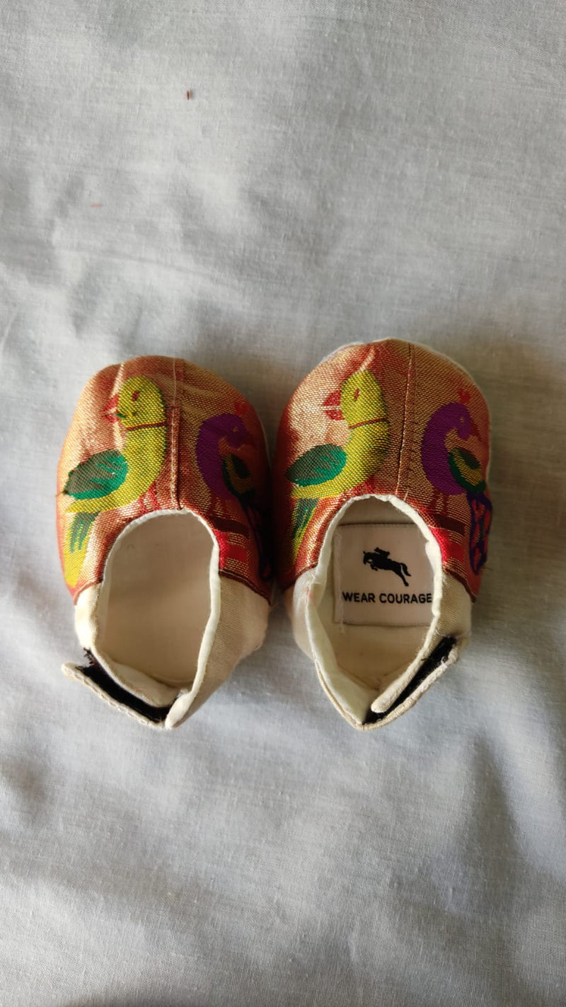 Baby Paithani Fabric Shoes color cream - WEAR COURAGE