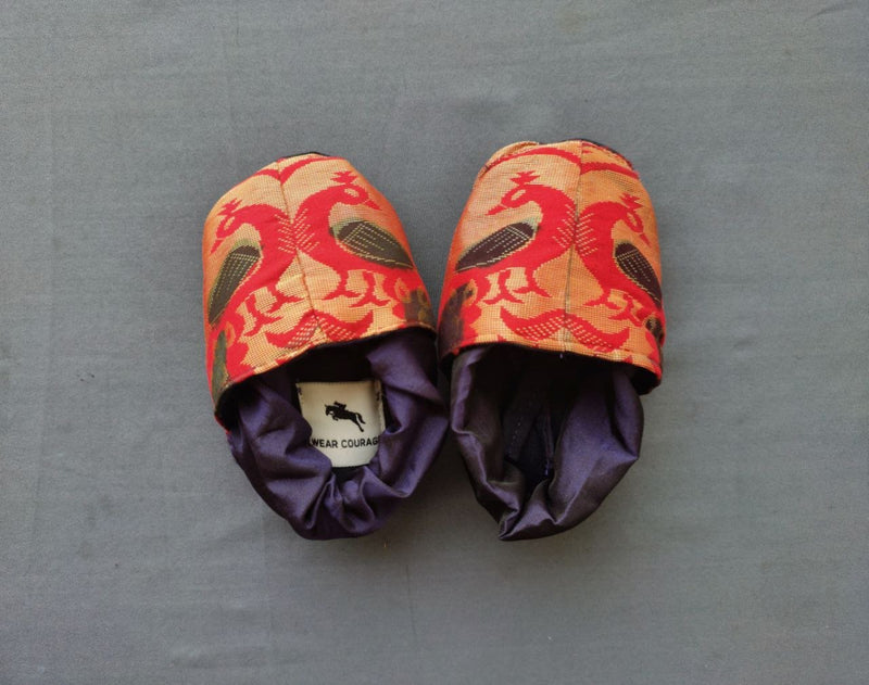 Baby Paithani Fabric Shoes color dark blue - WEAR COURAGE