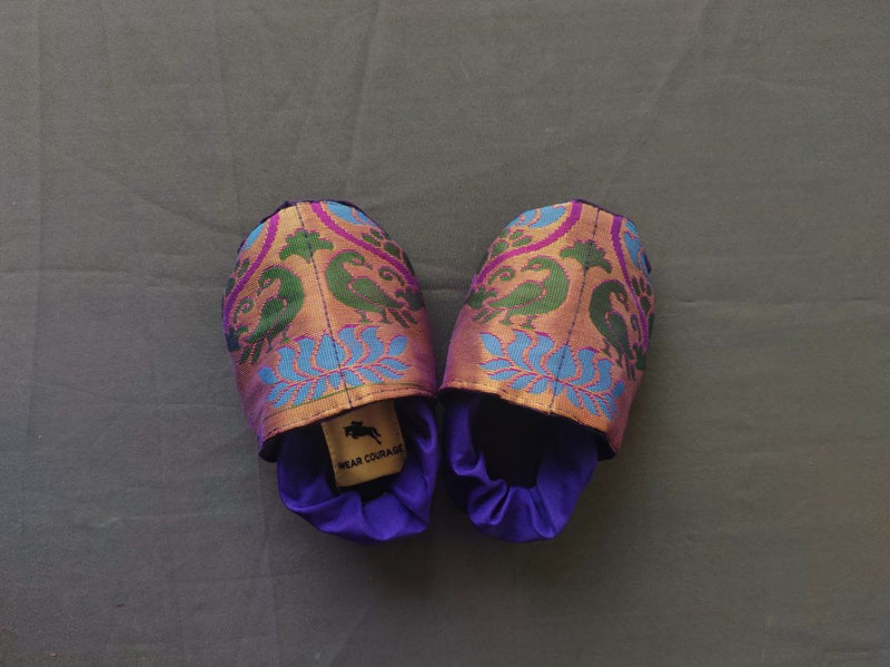 Baby Paithani Fabric Shoes color Purple - WEAR COURAGE