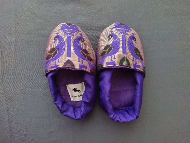 Baby Paithani Fabric Shoes color purple - WEAR COURAGE